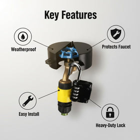 TEMEILI outdoor faucet lock showing secure housing on a standard faucet.