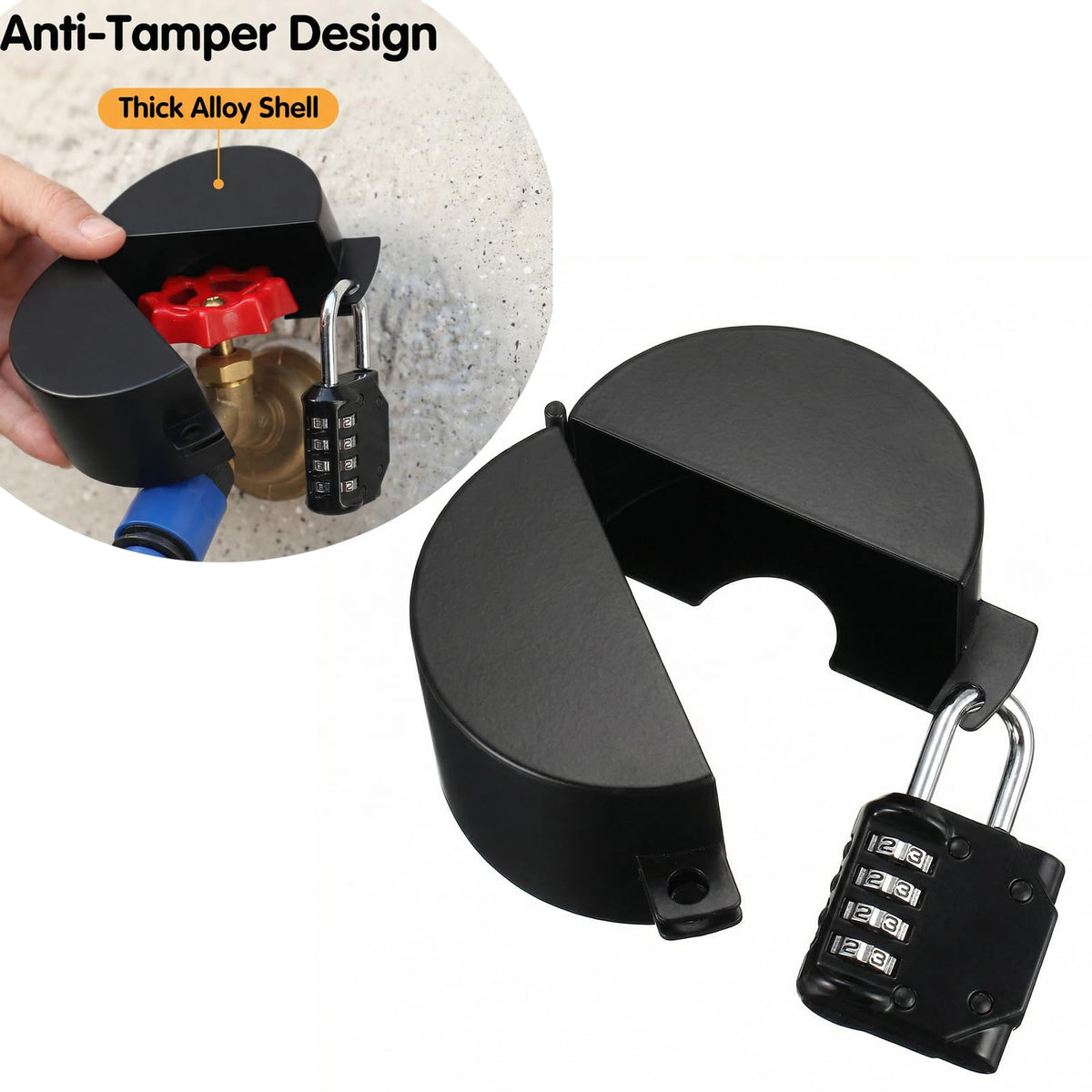 TEMEILI weatherproof security lock for hoses and outdoor taps.