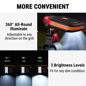 TempPro 360-degree adjustable light delivers full coverage around the grill.