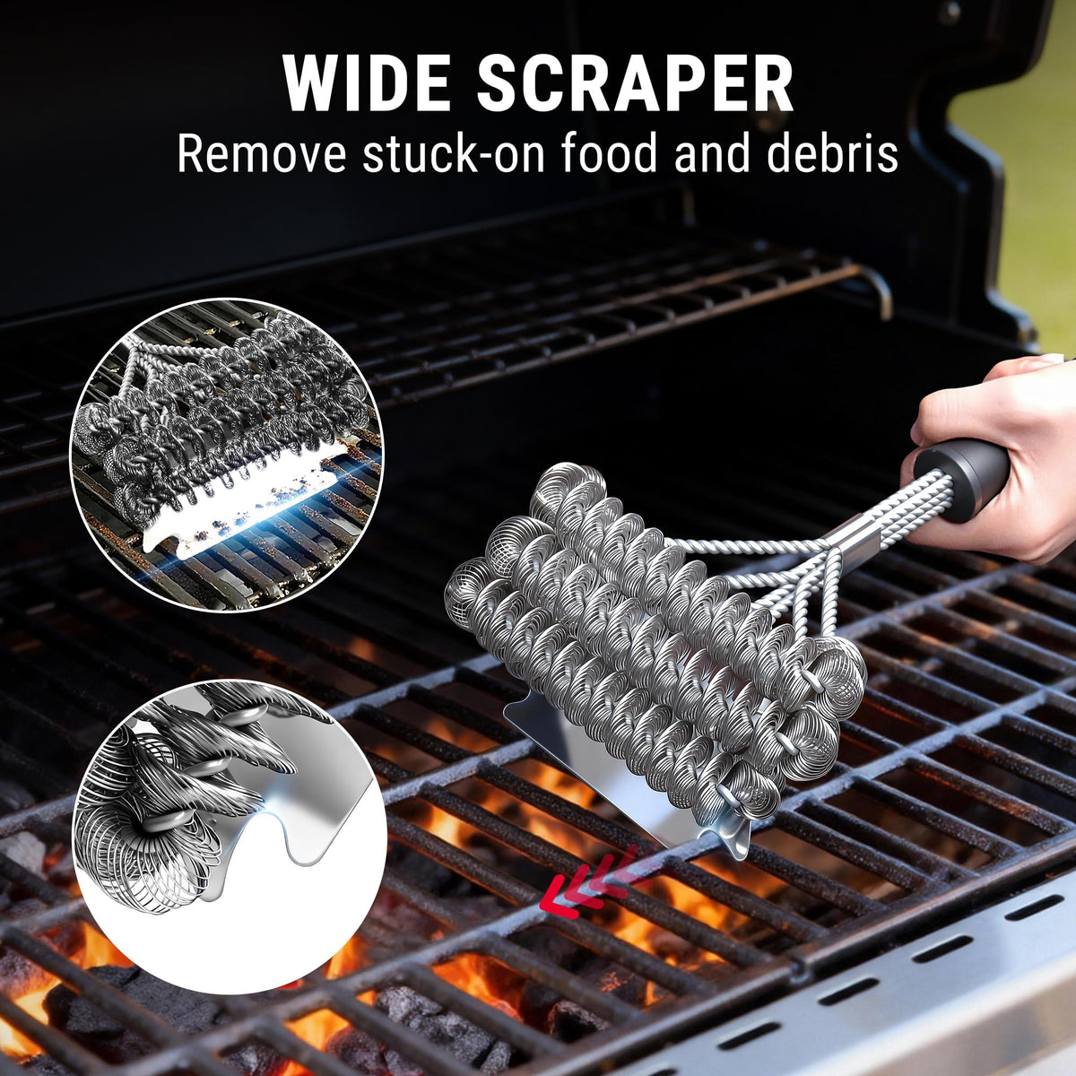 TempPro brush features three scrubbing rows for multi-angle residue removal.