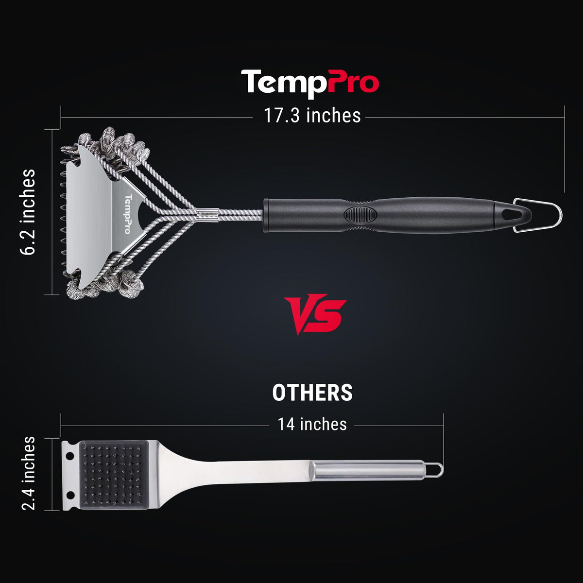 TempPro all-grill-types-safe design glides without scratching delicate surfaces.