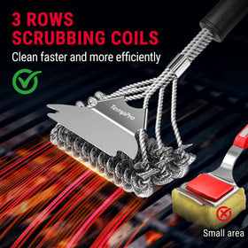 TempPro heat-protected handle keeps hands safe while cleaning near heat.