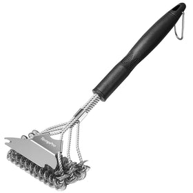 TempPro BBQ brush with wide scraper for faster tough-spot cleaning.