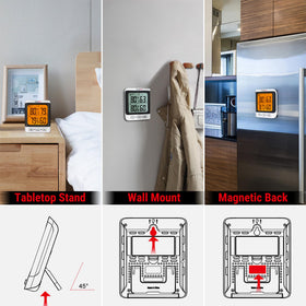 TempPro digital probe storage with magnet, stand, and hanging hole.