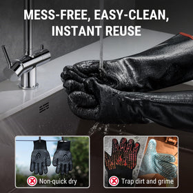 TempPro easy-clean gloves with loop simplify storage after cooking.