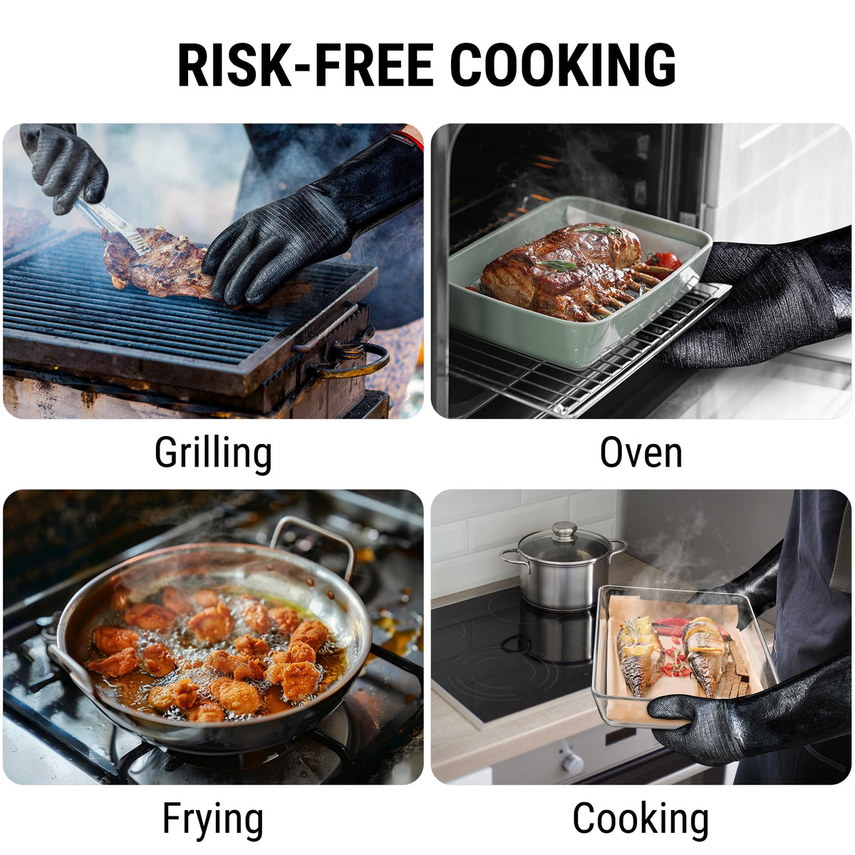 TempPro fire pit BBQ gloves prevent burns during outdoor grilling.