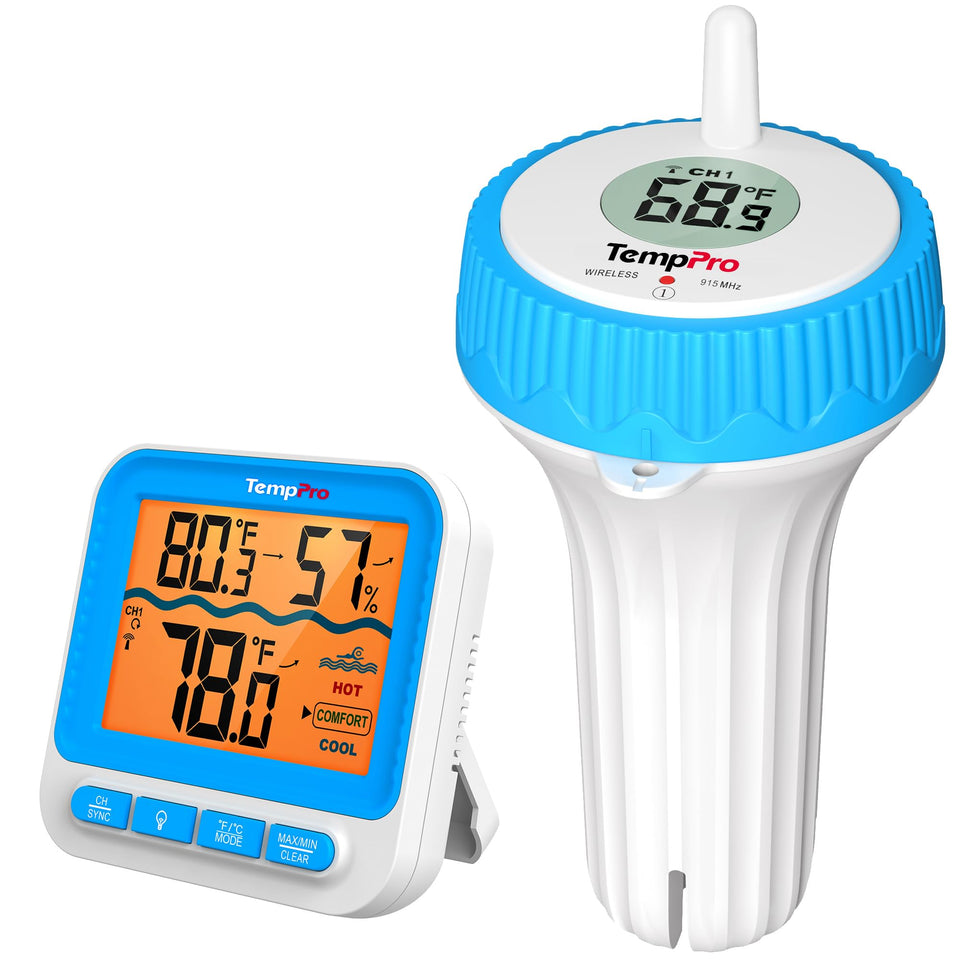 TempPro floating pool thermometer display for quick water temperature readings.