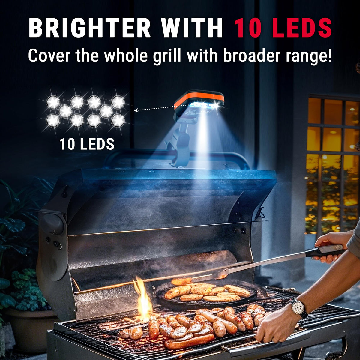 TempPro grill light with three brightness levels for flexible lighting.