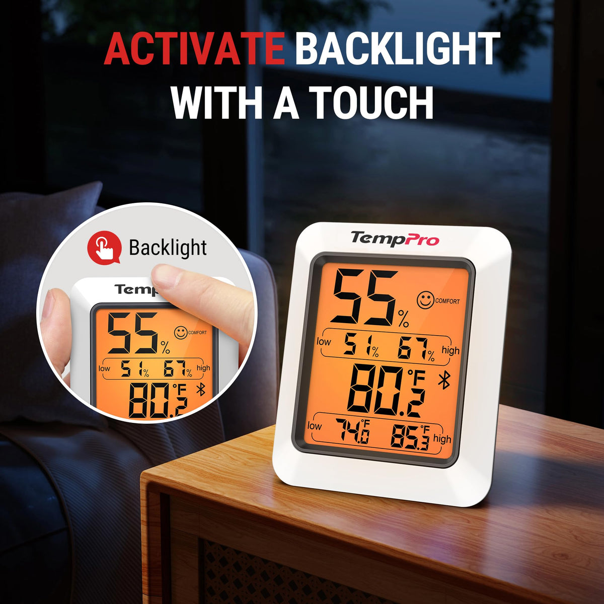TempPro hygrometer room monitoring in bedroom or studio