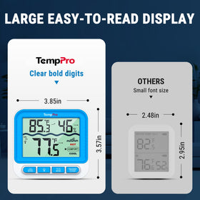TempPro large backlit display enables easy readings in low light.