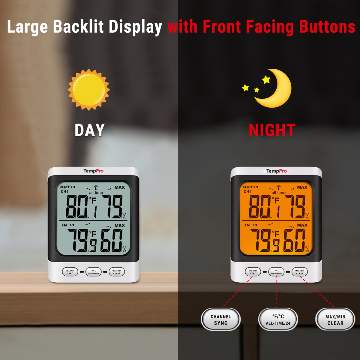 TempPro front-facing buttons simplify setup without removing the device.