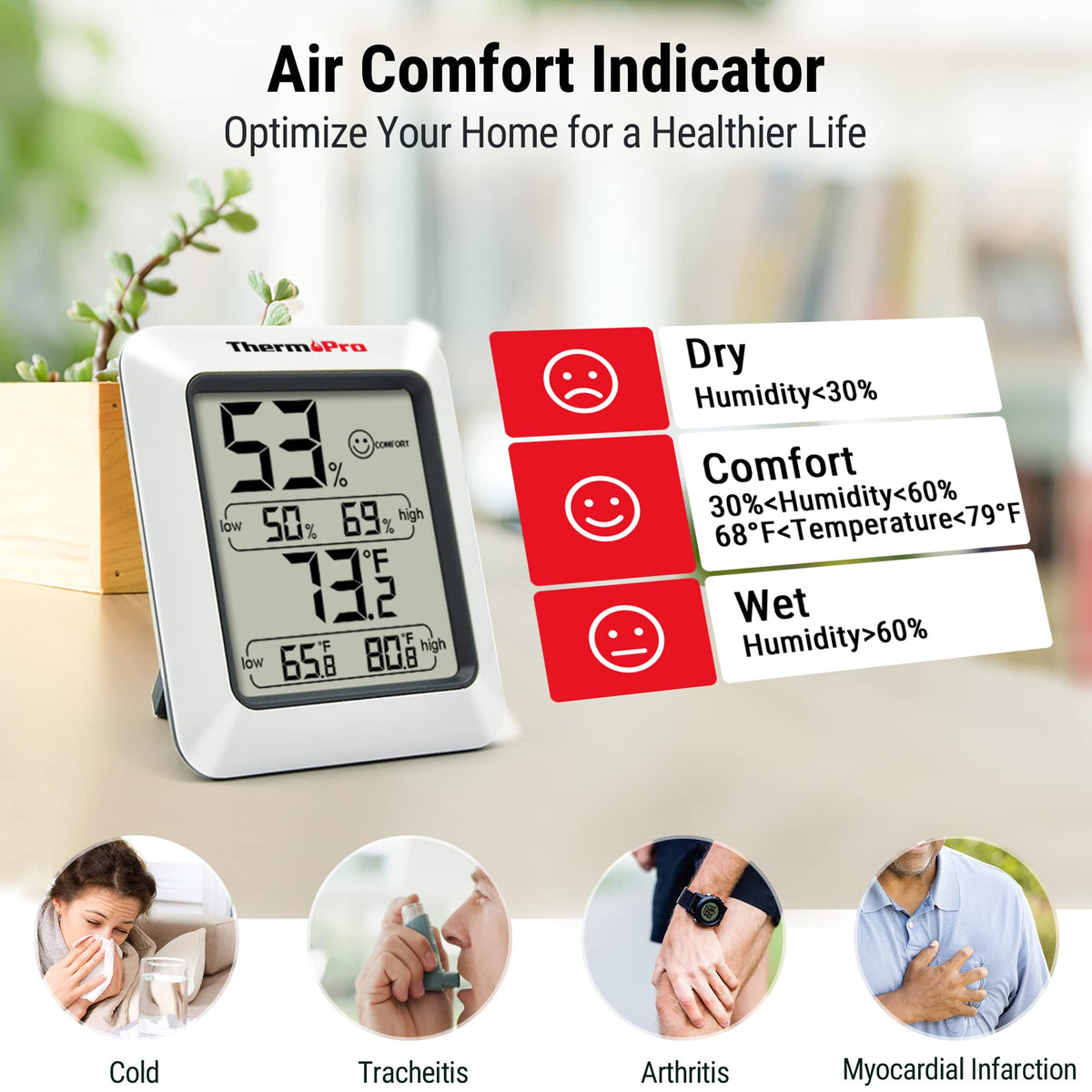 TempPro TP50 delivers high-accuracy readings to track room conditions precisely.