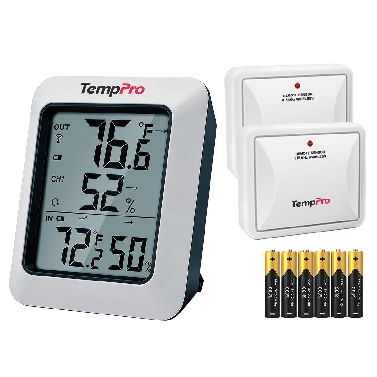 TempPro TP60-2 outdoor thermometer with 500ft range for quick outdoor temperature checks.