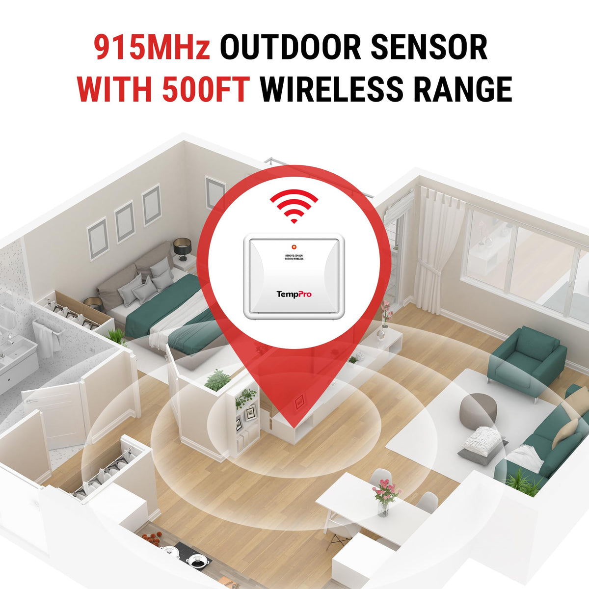TempPro TX-2B outdoor sensor side profile for wall mounting