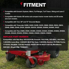 TEMSONE anti-scarp deck wheel right view detail for Exmark-compatible mower.