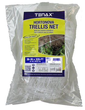 TENAX Hortonova trellis net close-up shows durable mesh for plant support.