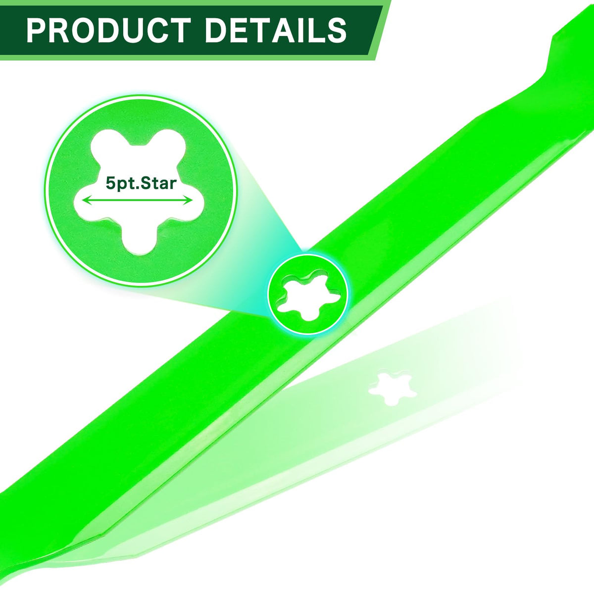 TENGMUJX 42in blade top view showing geometry optimized for efficient mowing.