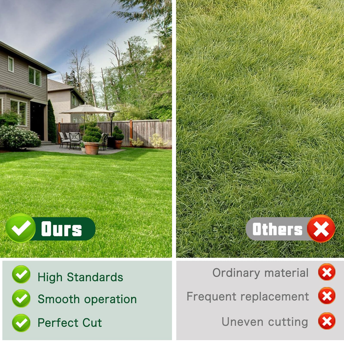 TENGMUJX 46-inch deck rebuild kit on a healthy lawn in action.