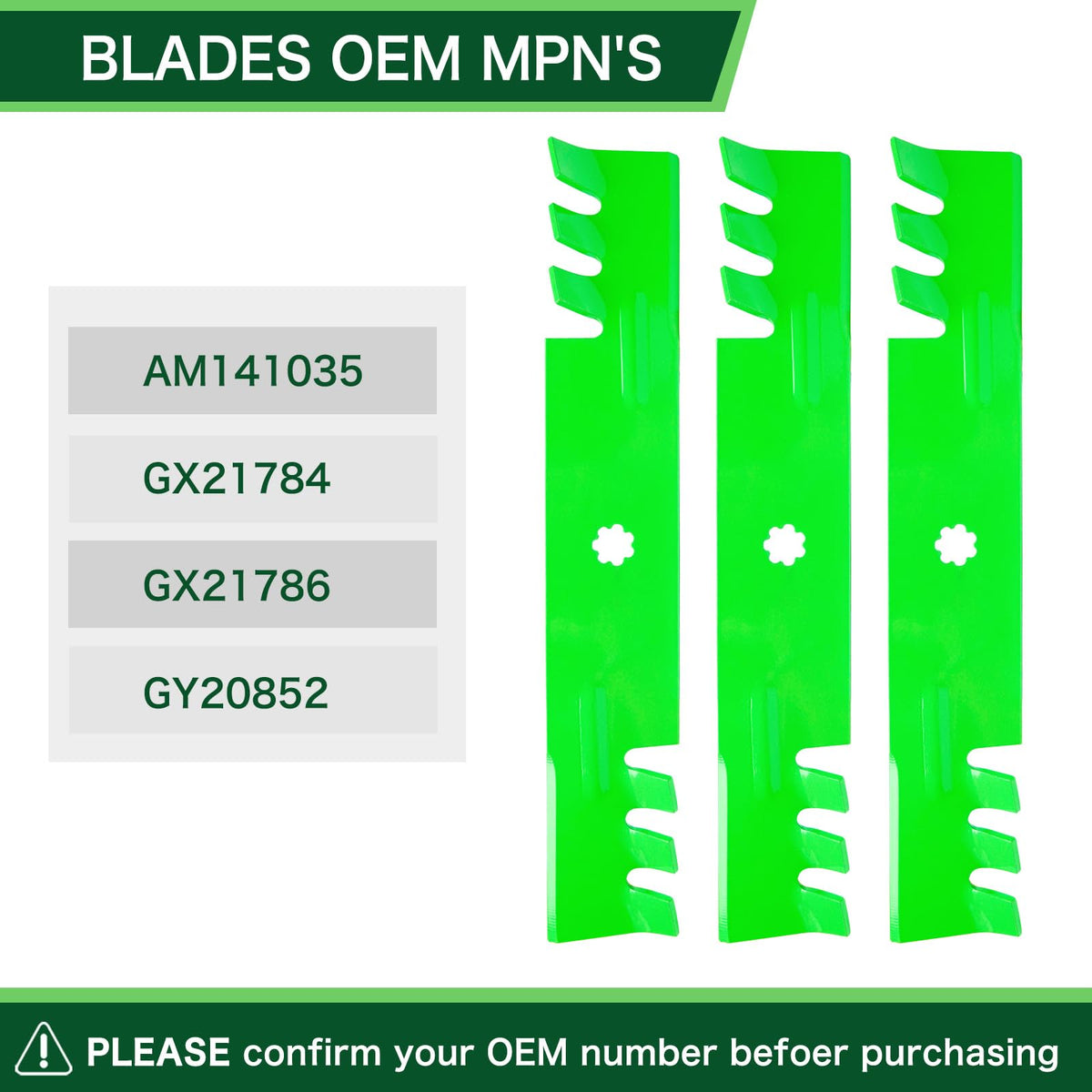 TENGMUJX blade measures 17 inches by 2.75 inches for 48-inch decks.