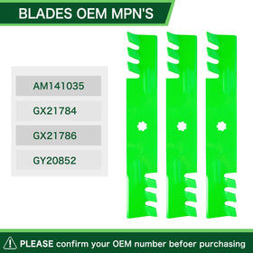 TENGMUJX blade measures 17 inches by 2.75 inches for 48-inch decks.