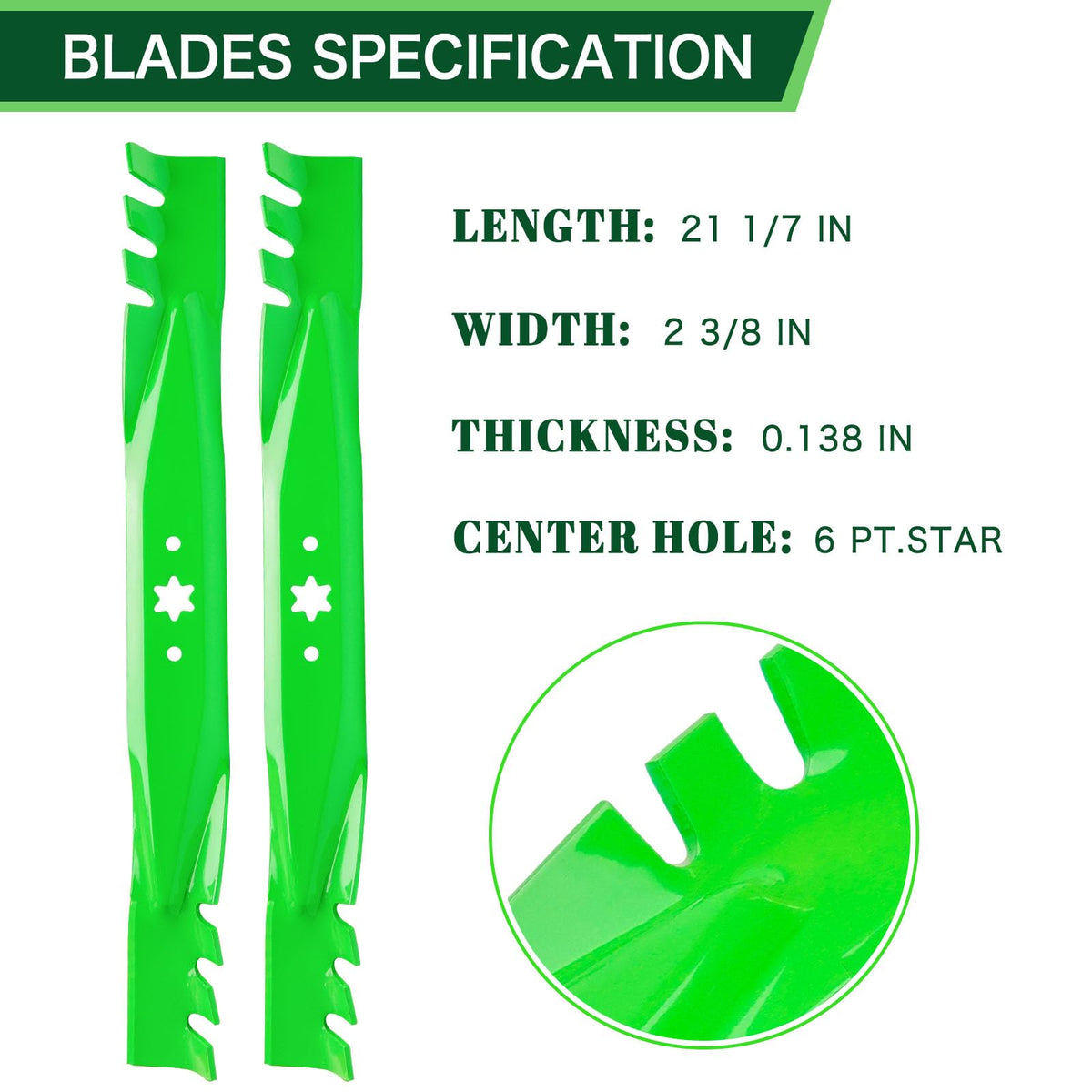TENGMUJX blades shown with compatibility to 42-inch Troy-Bilt models.