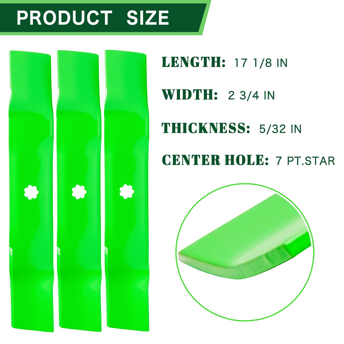 Close-up of TENGMUJX high lift blade reveals sturdy edge and durable finish.