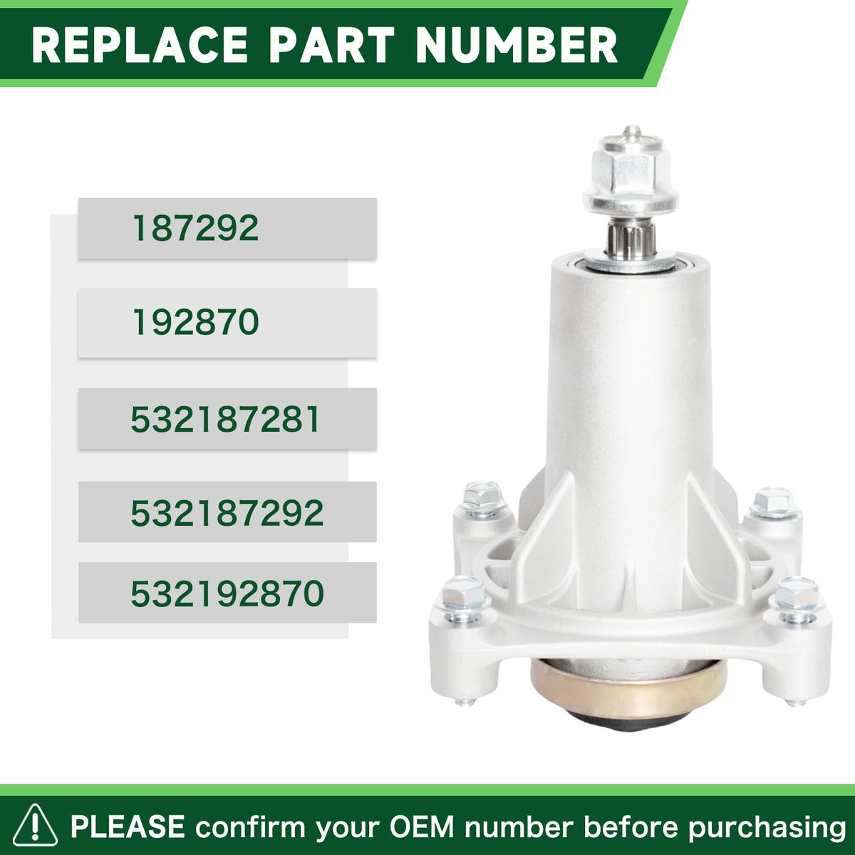 TENGMUJX package contents include spindle bolts, washers, and pulley nut for quick installation