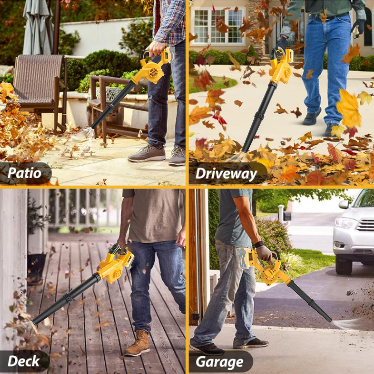 TENMOER cordless leaf blower includes charger and power indicators for easy monitoring