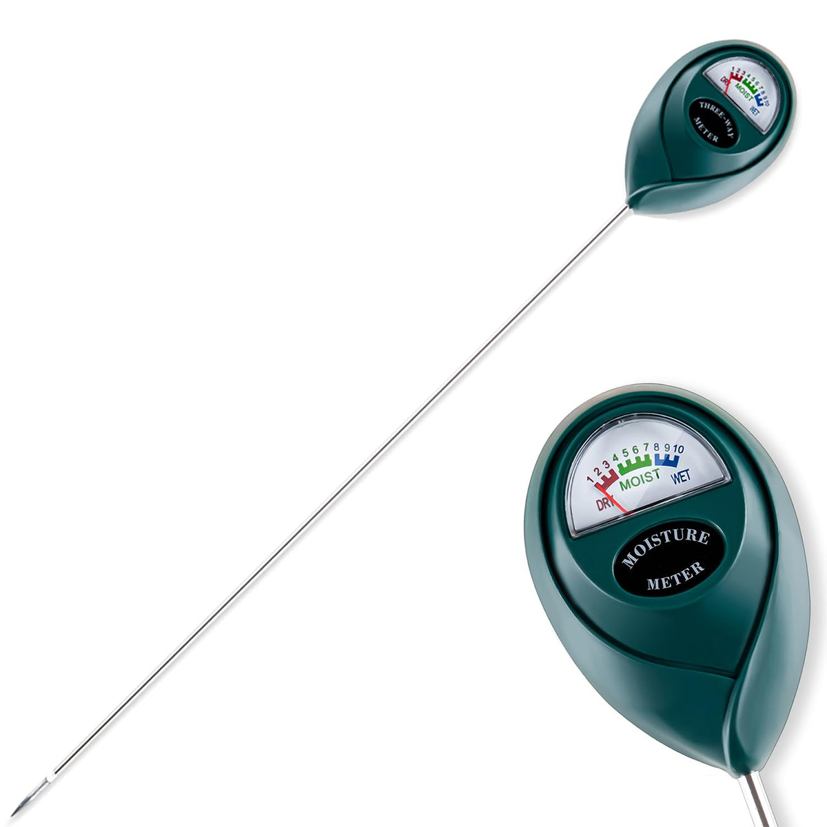 Tennedriv Green long-probe soil moisture meter reads deep-root moisture for accurate watering.