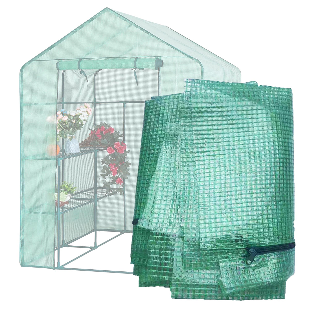 TENTOPMIC greenhouse cover front view protects plants from the elements.