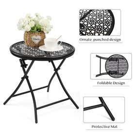 TeoKJ anti-rust black metal table for all-weather outdoor use.