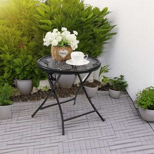 TeoKJ round 17.71-inch diameter table provides stable outdoor surface.