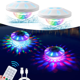 TEPENAR 2-pack floating pool lights illuminate water with RGB colors.