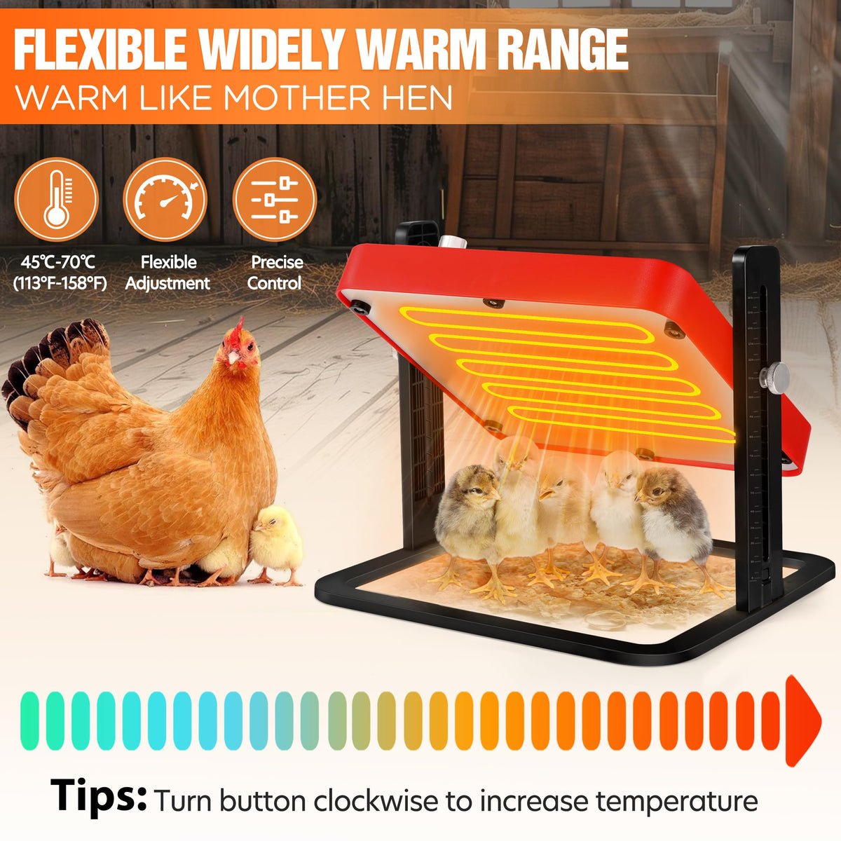 Tepsmigo heater adjustable height and angle for growing chicks