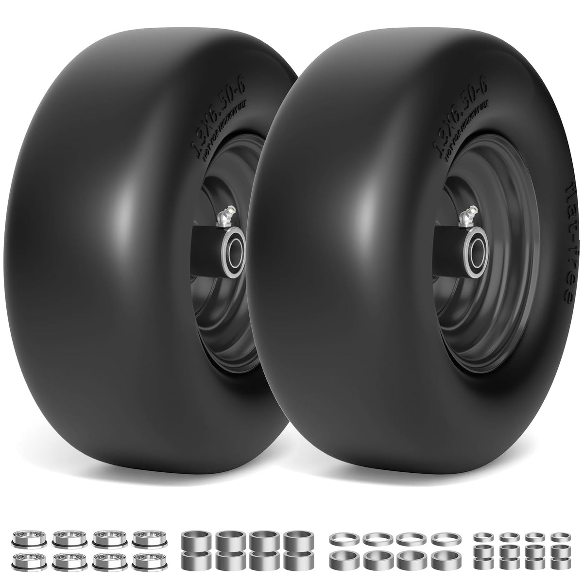 TEPU 13x6.50-6 flat-free tire front view for precise steering on lawn mowers