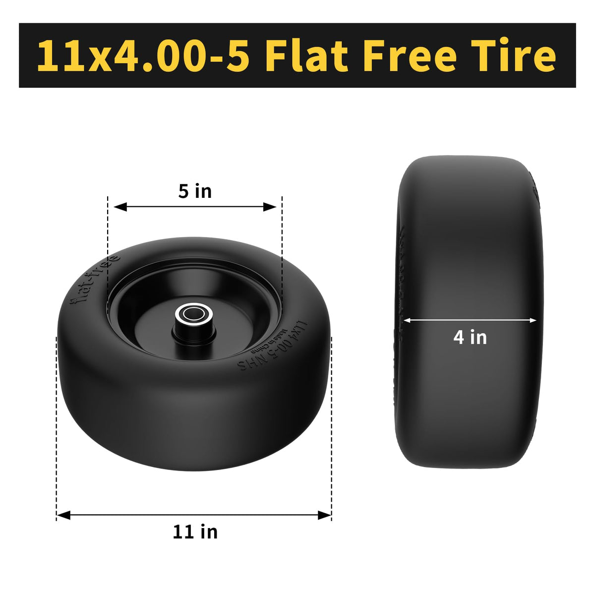 TEPU solid polyurethane tire with 350 lb capacity for tough lawn tasks.