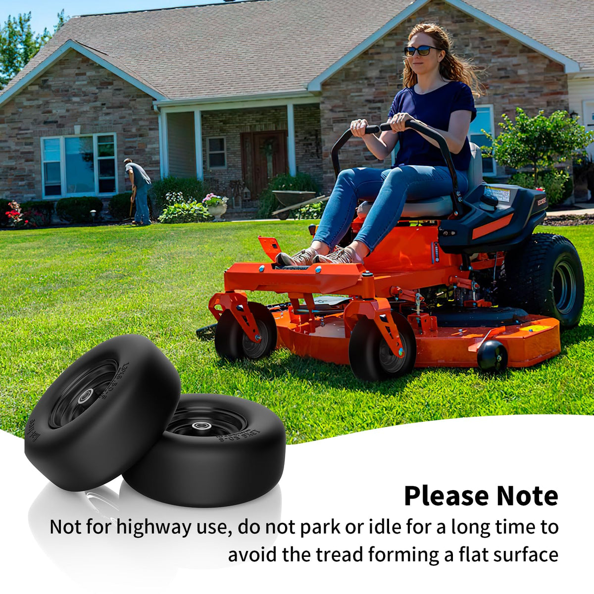 TEPU front wheel supports up to 500 lbs for heavy-duty mowing tasks