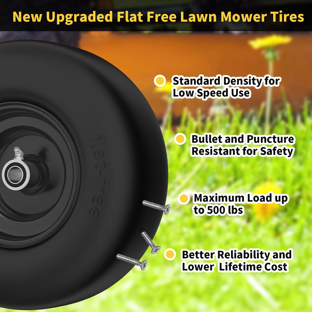 TEPU smooth-tread lawn tire minimizes turf damage during mowing