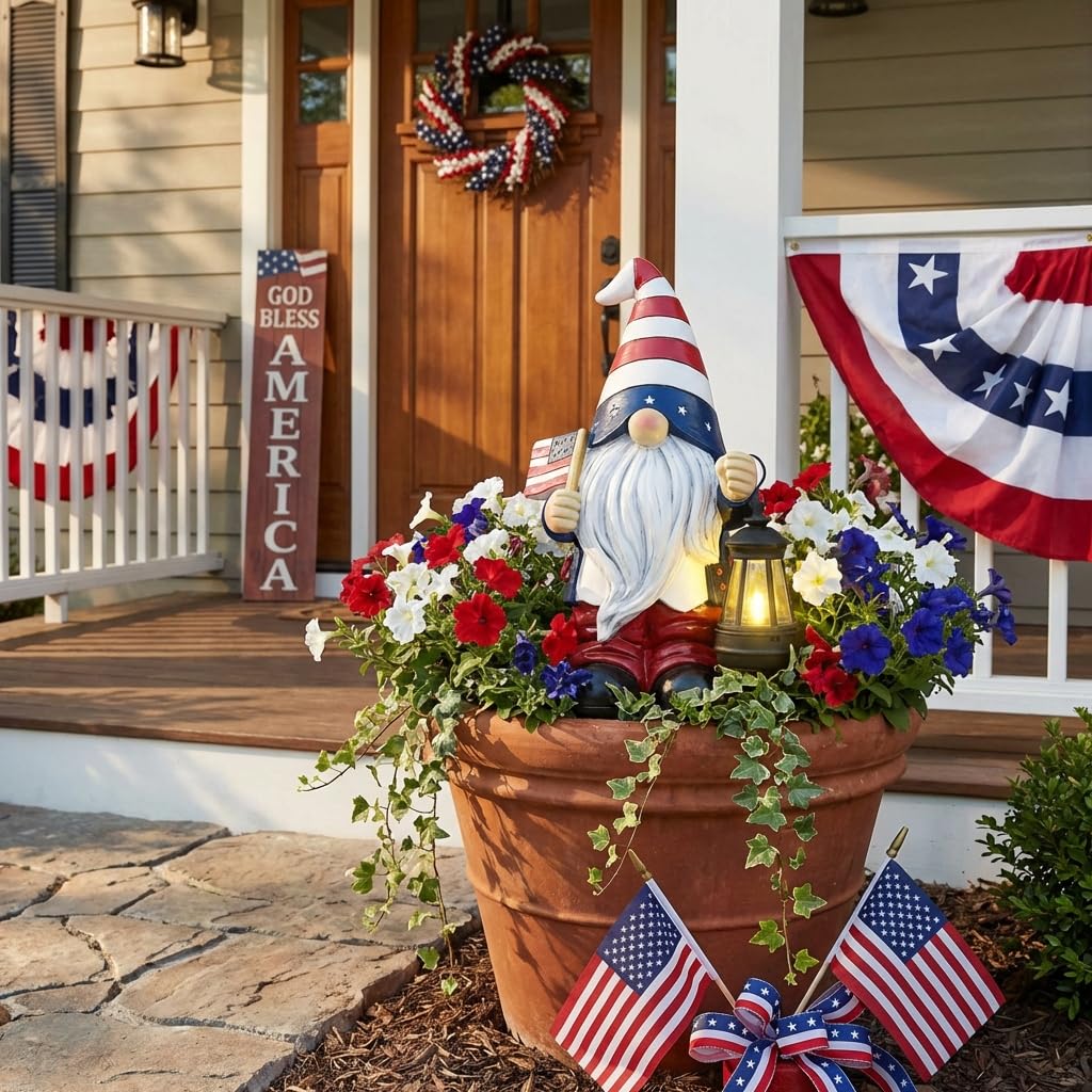 Garden bed display gnome adds festive touch to yard