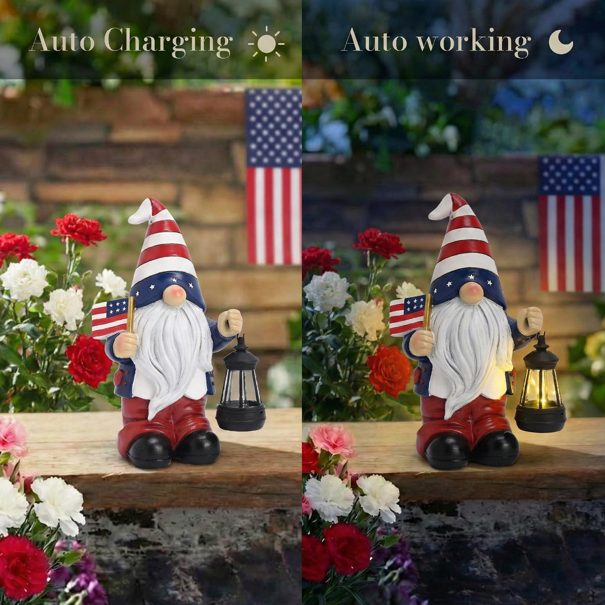 Porch display of gnome ready for outdoor decor