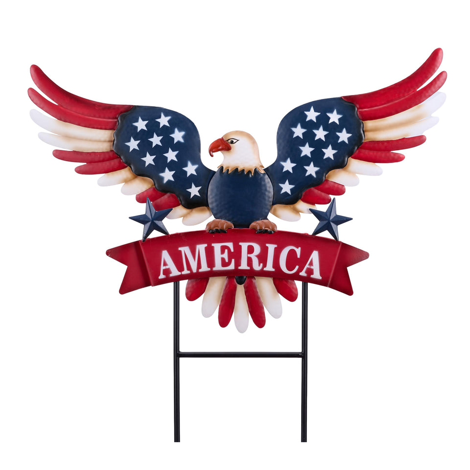 TERESA'S COLLECTIONS eagle garden stake mid-flight enhances outdoor patriotic display