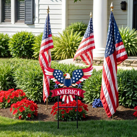 TERESA'S COLLECTIONS garden entrance décor creates a patriotic focal point