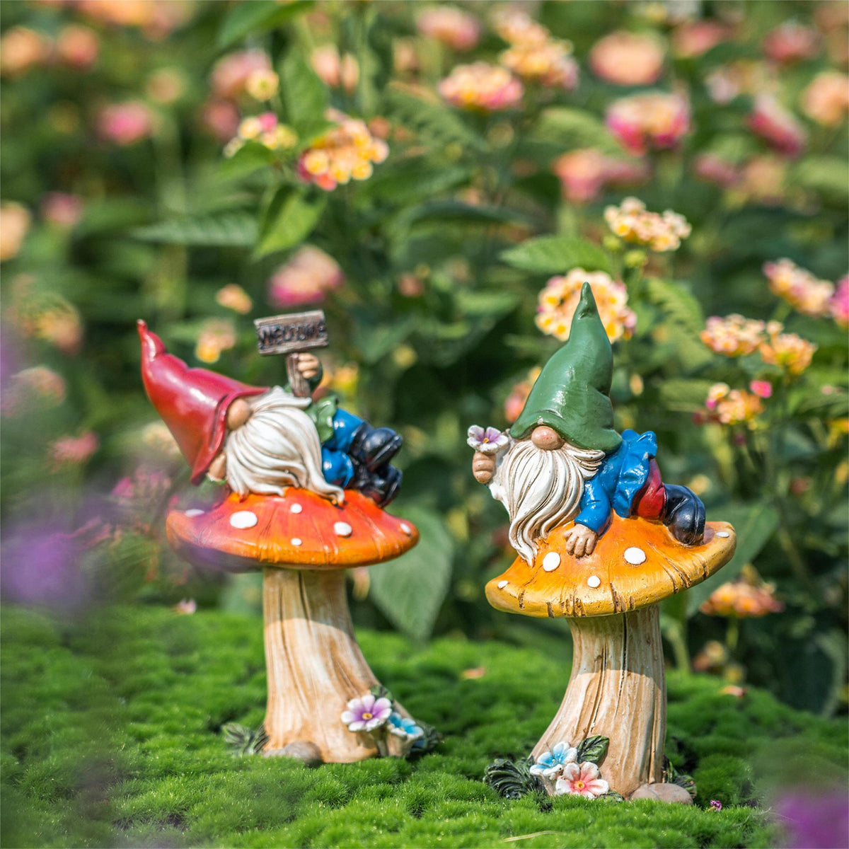 TERESA'S COLLECTIONS gnomes close-up resin detail showing craftsmanship and outdoor-ready finish.