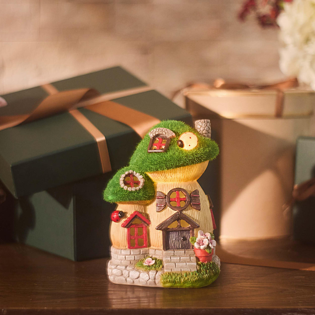 TERESA'S COLLECTIONS Moss roof detail highlights natural, forest-inspired aesthetics.