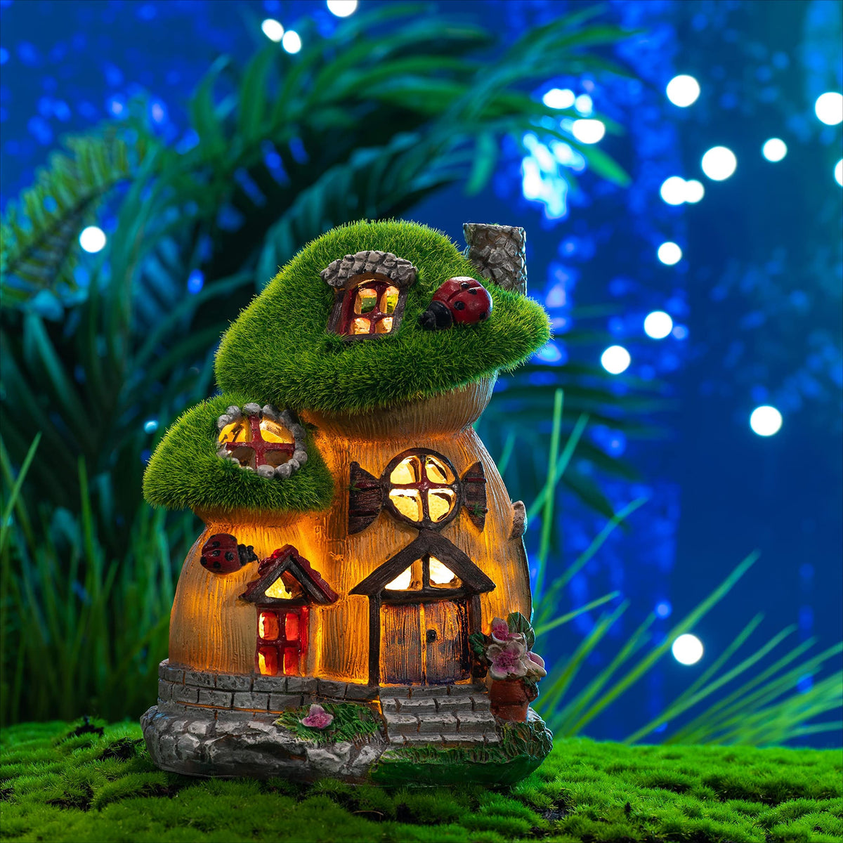 TERESA'S COLLECTIONS Mushroom Garden Statue side view reveals detailed hand-painted resin work.