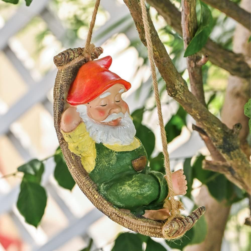 TERESA'S COLLECTIONS Outdoor garden gnome decor on rail or fence for curb appeal.