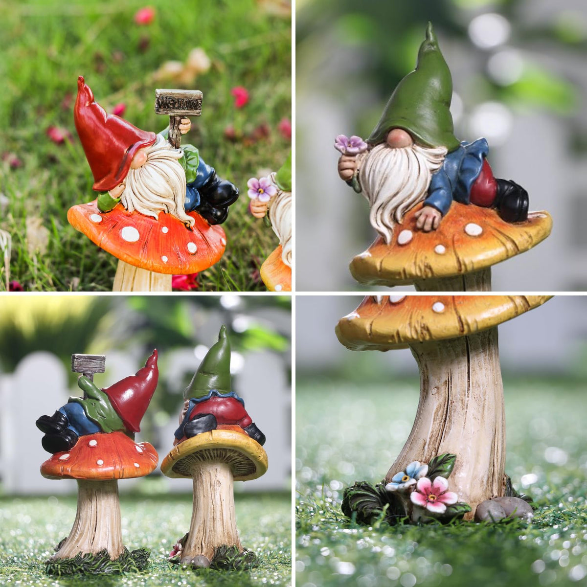 TERESA'S COLLECTIONS outdoor yard decor gnomes on mushroom add whimsy to pathways.