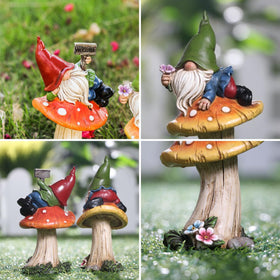 TERESA'S COLLECTIONS outdoor yard decor gnomes on mushroom add whimsy to pathways.