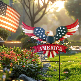 TERESA'S COLLECTIONS patriotic yard art featuring a mid-flight eagle