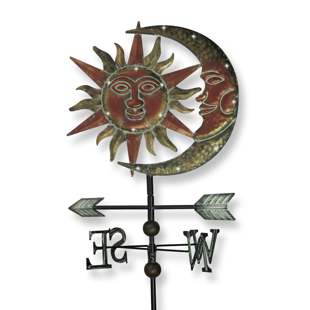 TERESA'S COLLECTIONS sun-moon face bronze-finish stake enhances garden curb appeal.